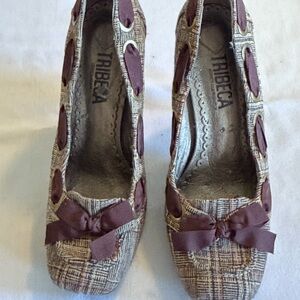 Tribeca by Kenneth Cole Plaid Flats with Bow - Brown and Cream